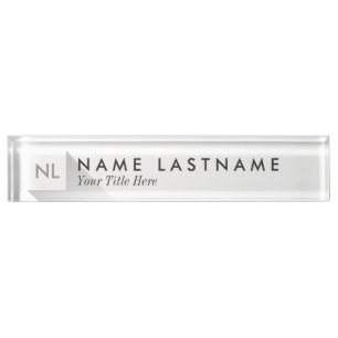 Minimalist White Elegant Monogram Desk Nameplate
