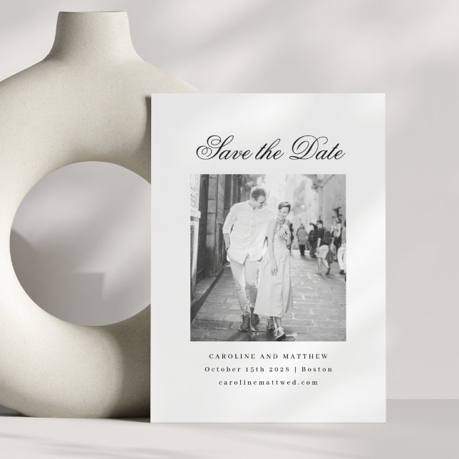 Minimalist White Elegant Script Photo Wedding Save The Date (Creator Uploaded)