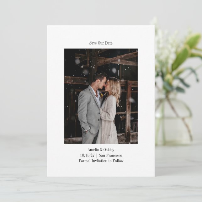 Minimalist White Elegant Wedding Custom Photo Save The Date (Standing Front)