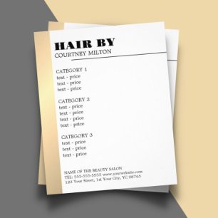 Minimalist White Faux Gold Line Hairstylist Menu