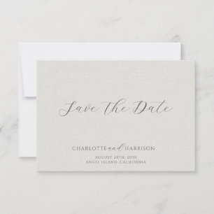 Minimalist White Faux Linen Save The Date