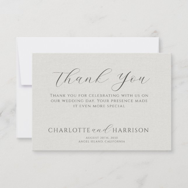 Minimalist White Faux Linen Wedding Thank You Card (Front)