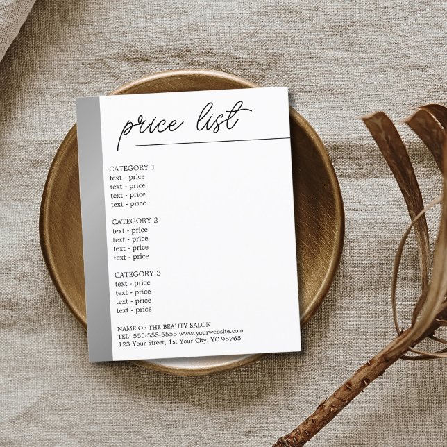 Minimalist White Faux Silver Line Beauty Menu (Creator Uploaded)