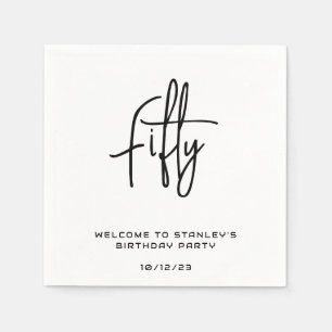 Minimalist White Fifty Birthday Party Napkin