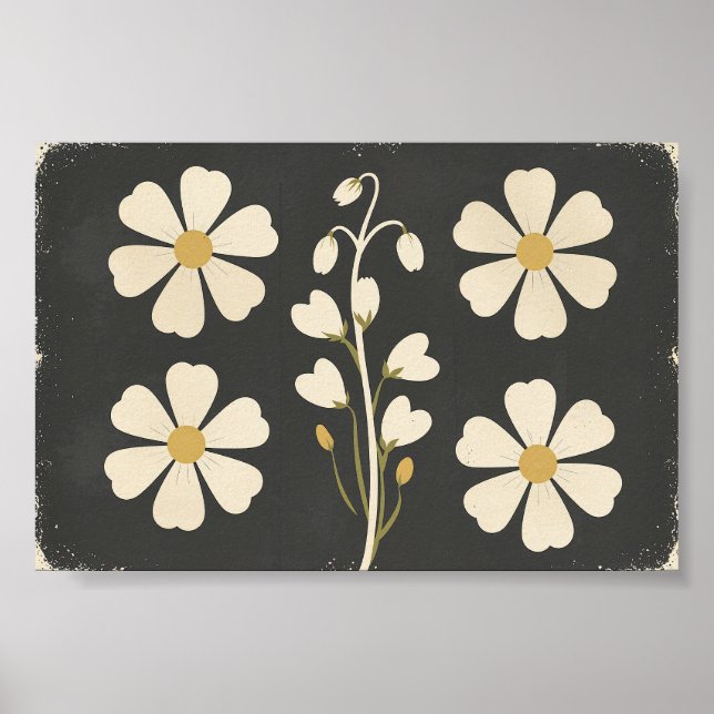 Minimalist White Floral Art Poster (Front)