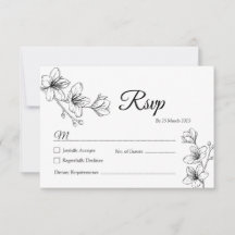 Minimalist White Floral Line Art RSVP Card