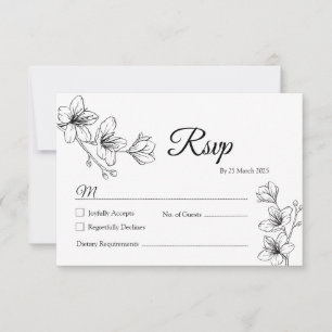 Minimalist White Floral Line Art RSVP Card