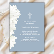 Minimalist White Flowers Dusty Blue Baptism