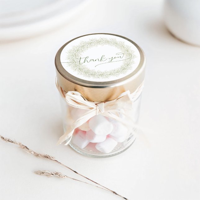 Minimalist White Flowers Wreath Thank You Classic  Round Sticker (Creator Uploaded)