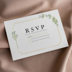 Minimalist White Frame Gold RSVP Card