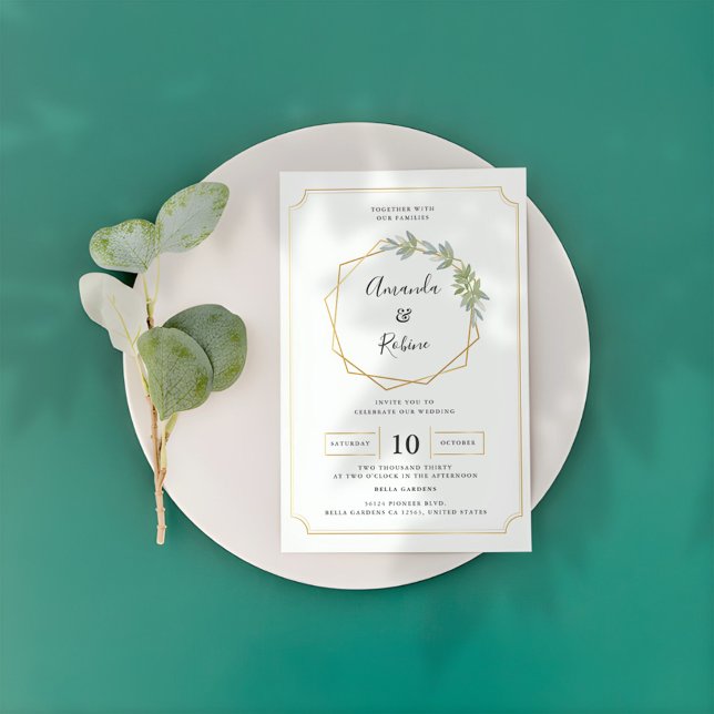 Minimalist White Frame Gold Wedding Invitation (Creator Uploaded)