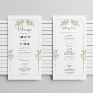 Minimalist White Frame Gold Wedding Programs