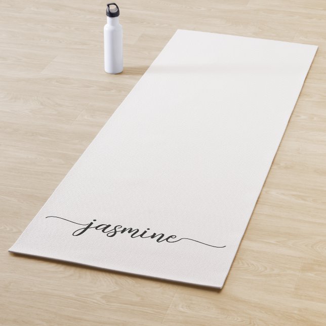 Minimalist White Girly Monogram Name Script Yoga Mat (In Situ)