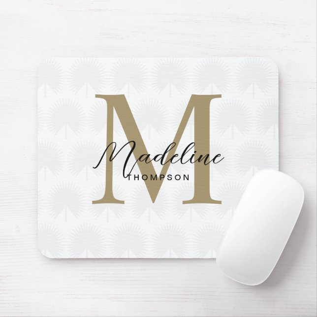 Minimalist White Gold Anahaw Leaf Script Monogram Mouse Mat (With Mouse)