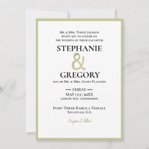 Minimalist White & Gold Border Wedding Invitation
