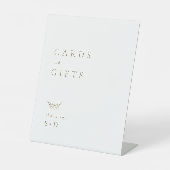 Minimalist White Gold Cards and Gifts Wedding Sign (Front)