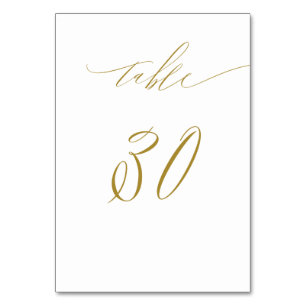 Minimalist White Gold Elegant Script 30 Wedding Table Number