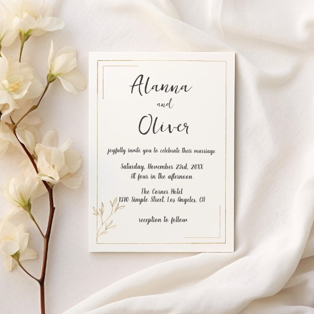 Minimalist white gold floral border Wedding Invitation (Minimalist white gold floral border Wedding )