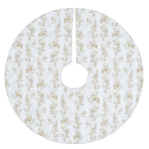 Minimalist White Gold Floral Tree Skirt