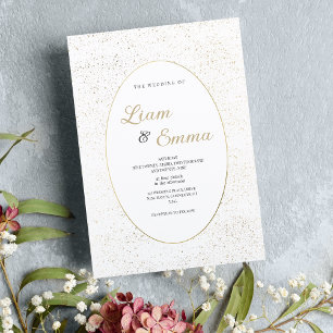 Minimalist white gold glitter confetti wedding invitation