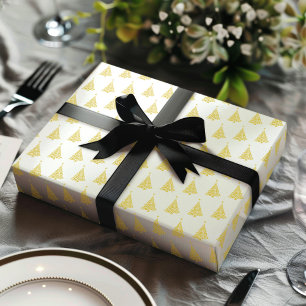 Minimalist White Gold Green Christmas Tree Pattern Wrapping Paper Sheet