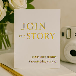 Minimalist White & Gold Hashtag Sign Foil Invitati Foil Holiday Card