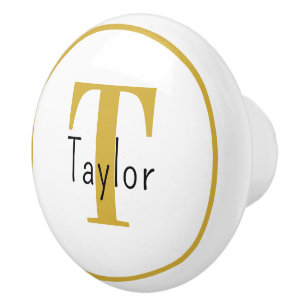 Minimalist White & Gold Monogram Name Drawer Knob