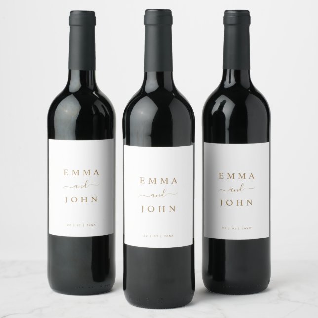 Minimalist White & Gold Wedding/Engagement  Wine Label (Bottles)