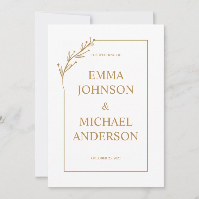 Minimalist White & Gold Wedding Invitation  (Front)