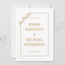 Minimalist White & Gold Wedding Invitation