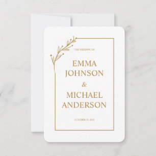 Minimalist White & Gold Wedding Invitation