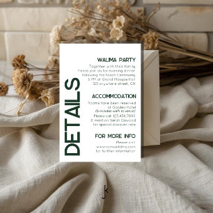 Minimalist White Green Typography Wedding Details Enclosure Card