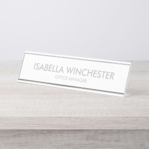 Minimalist white grey name title simple elegant desk name plate