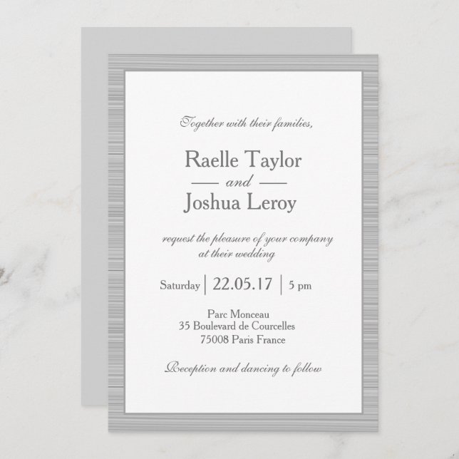 Minimalist white grey stripes modern chic wedding invitation (Front/Back)