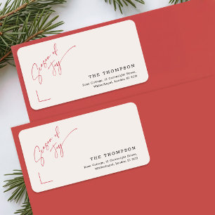 Minimalist White Handwritten Red Merry Christmas Label