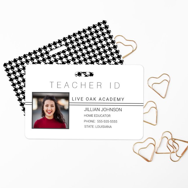 Minimalist White Houndstooth Homeschool ID ID Badge (Creator Uploaded)