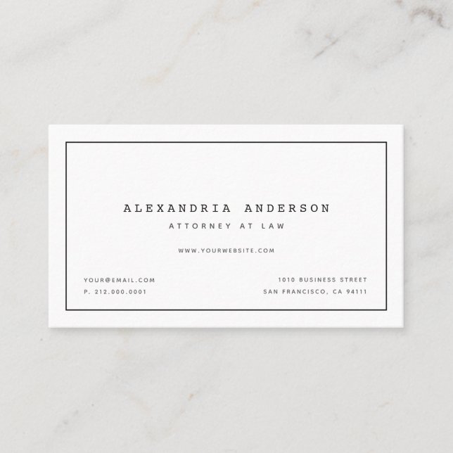 Minimalist White Lawyer Professional Business Card (Front)