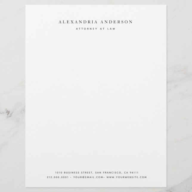 Minimalist White Lawyer Professional Custom Letterhead (Front)