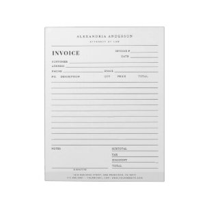 Minimalist White Lawyer Professional Invoice Notepad