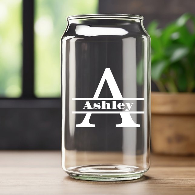 Minimalist White Letter A Monogram and Custom Name Can Glass (Creator Uploaded)