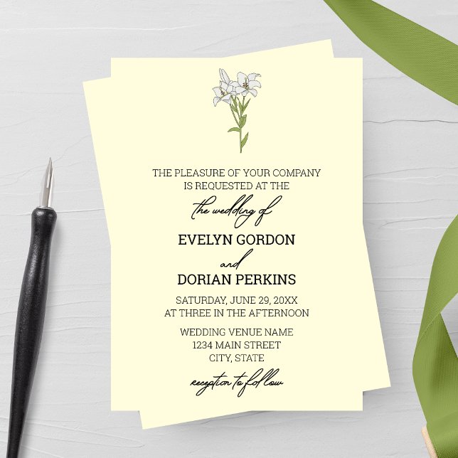 Minimalist White Lily Wedding Invitation (Creator Uploaded)