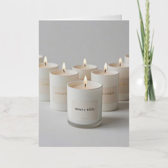 Minimalist white-line candles with tiny flames foil greeting card (Front)