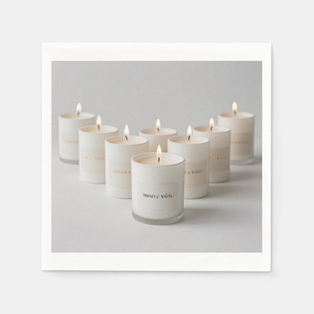 Minimalist white-line candles with tiny flames napkin (Front)