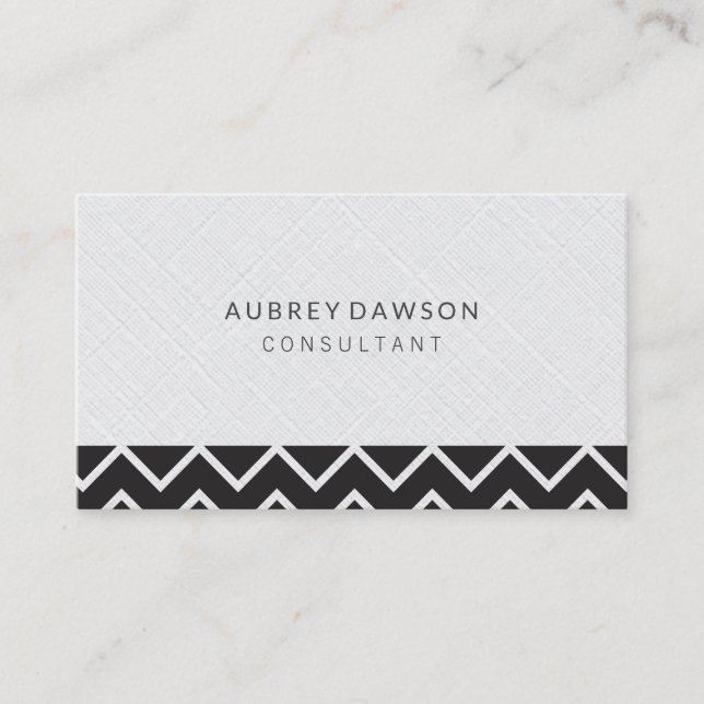 Minimalist White Linen Zig Zag Pattern Business Card (Front)