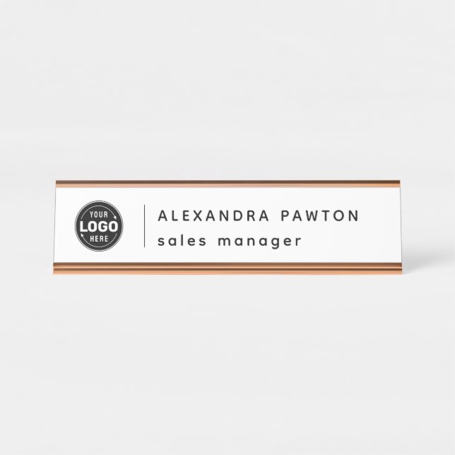 Minimalist White Logo Employee Desk Name Plate (Front)