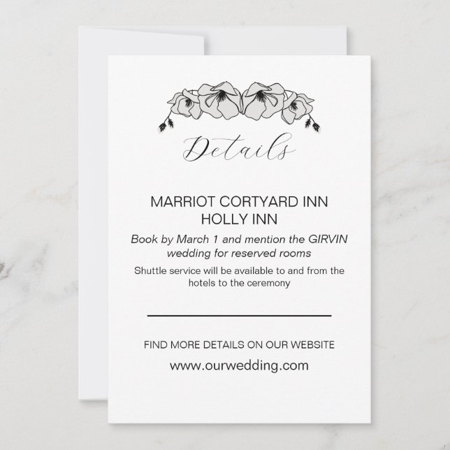 Minimalist White Magnolia Flower Wedding Details Invitation (Front)