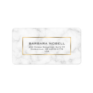 Minimalist White Marble Gold Frame Address Label