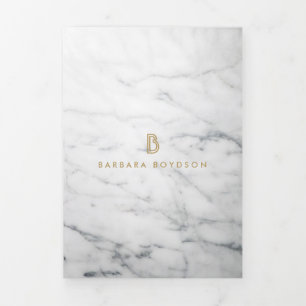 Minimalist White Marble Gold Monogram Brochure