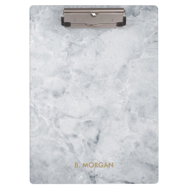 Minimalist White Marble Gold Monogram Clipboard (Front)