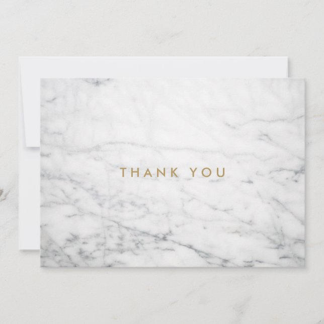 Minimalist White Marble Gold Monogram Thank You Card (Front)